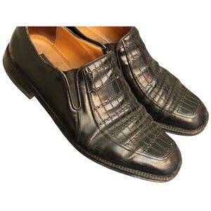 Vintage Brass Boot Black Leather Loafers Mens 10.5 Dress Shoes Square Toe Spain